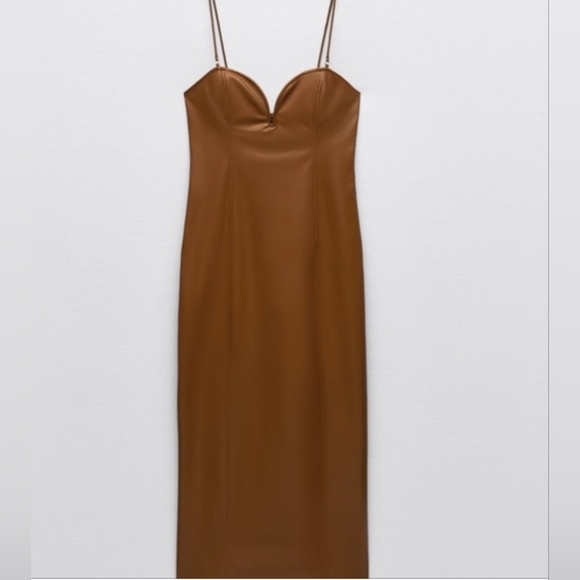 Zara Brown Faux Leather Dress - Picture 4 of 7
